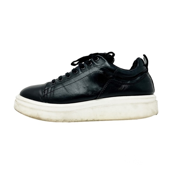 Zara Leather Platform Lace Up Sneakers Women’s 42 Shoes Black - Picture 3 of 11